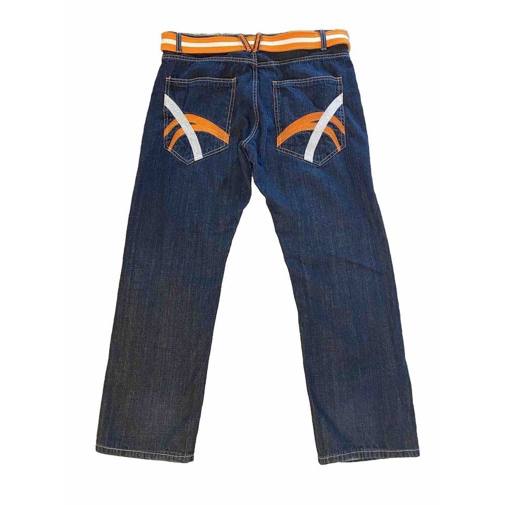 Ra Blaq Jeans Vintage Men's Size 40 Baggy Y2K Pants Blue Orange Belt‎